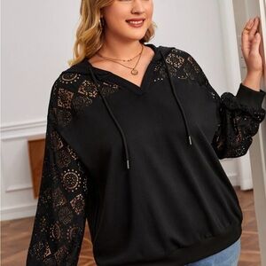 SHEIN Black Lace Sleeve Hoodie